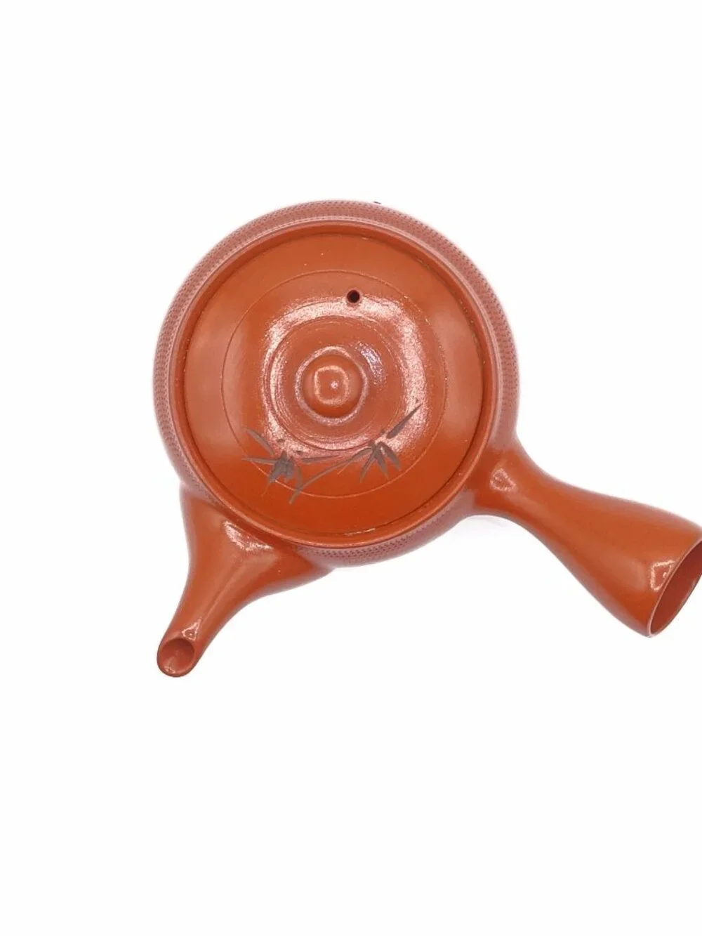 Japanese Tokoname Style Red Clay Kyusu Teapot Bamboo Motif Side Handle Tea Pot